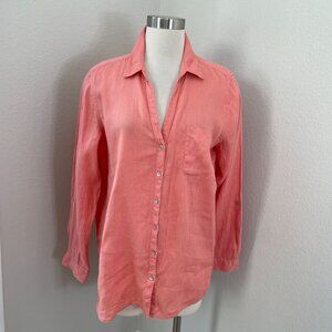 Sigrid Olsen Womens Large Coral Button Up 100% Linen Shirt Roll Tab Sleeve Top